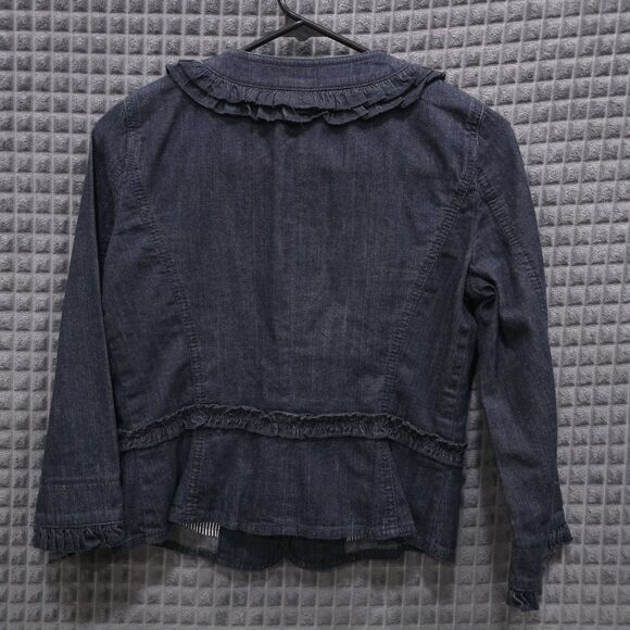 Denim Jean Ruffle Jacket SzSm Cottage Prairie Cowgirl Preppy Lagenlook Boho Chic - Picture 9 of 12